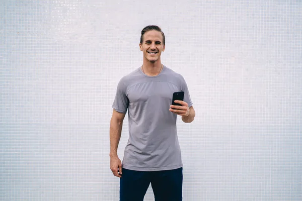Cheerful Caucasian Half Length Portrait Positive Man Athlete Track Suit — Stock Photo, Image