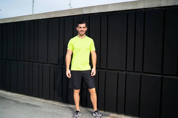 Full Length Portrait Successful Male Athlete Sportswear Looking Camera Morning — Stock Photo, Image