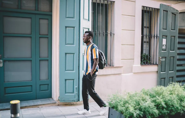 Trendy Dressed Male Student Leather Backpack Going University Stylish African — Φωτογραφία Αρχείου