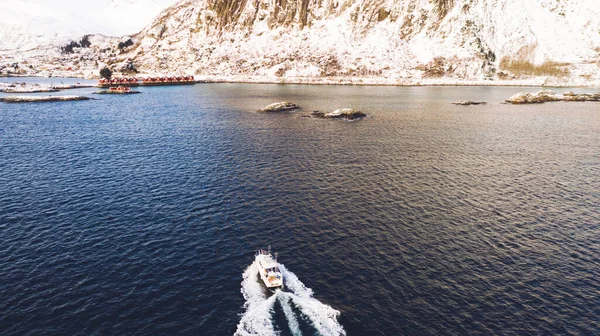 Luftaufnahme Der Schönen Nordischen Umgebung Mit Fjorden Eis Und Schnee — Stockfoto