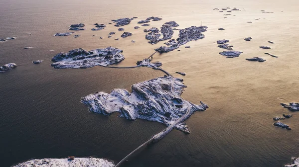 Breathtaking Bird Eye View Lofoten Archipelago Covered White Snow Surrounded — Stock Photo, Image