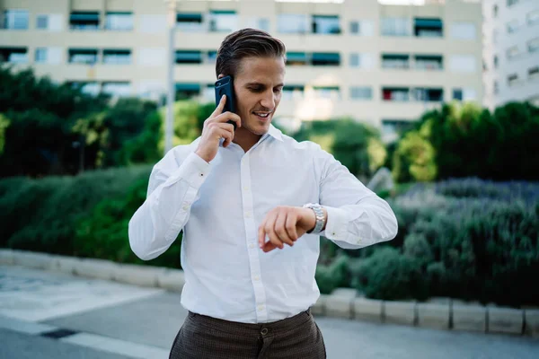 Handsome Businessman White Shirt Receiving Call Talking Roaming Successful Male — Stock Photo, Image