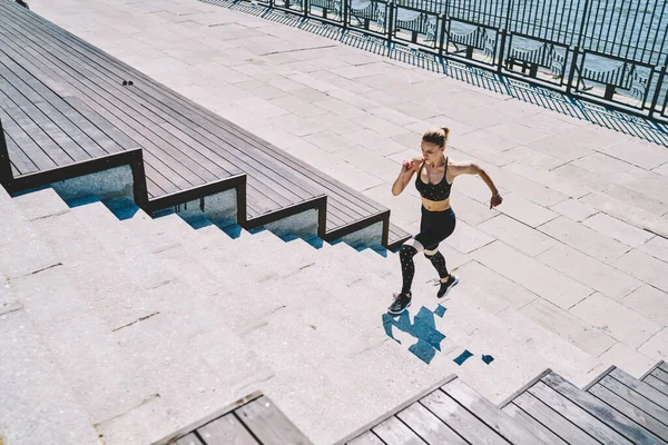 View Fast Active Female Sportswear Doing Sport Exercise Running Stairs — Stock Photo, Image