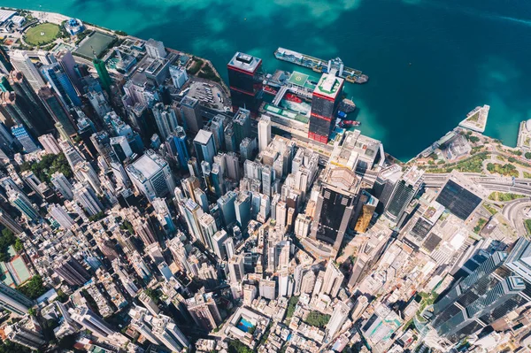 Paisagem Aérea Vista Panorâmica Drone Arranha Céus Hong Kong Skyline — Fotografia de Stock