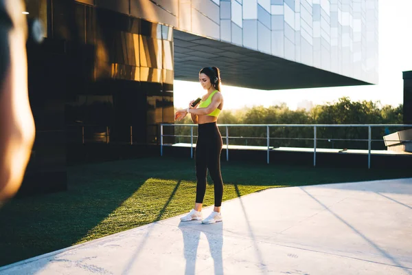 Young Slim Woman Active Wear Training Stadium Doing Squats Exercises — Stock Photo, Image