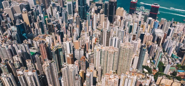 Paisagem Aérea Vista Panorâmica Drone Moderno Bairro Arranha Céus Hong — Fotografia de Stock