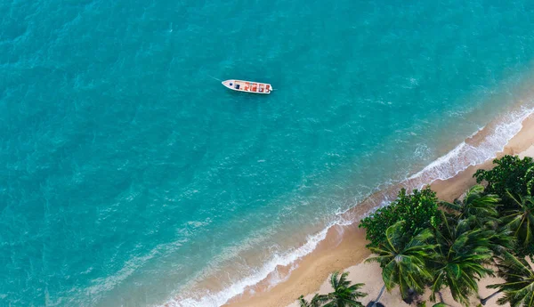 Paisagem Aérea Litoral Pitoresco Com Ondas Água Turquesa Palmeiras Tropicais — Fotografia de Stock