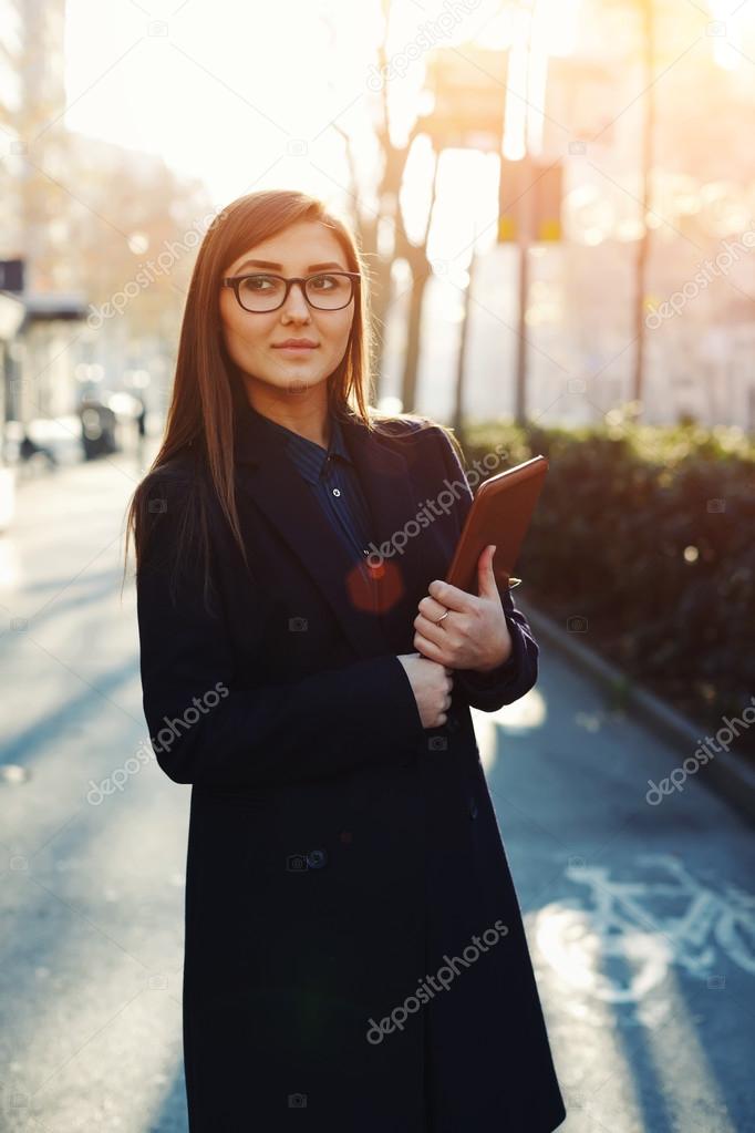 Businesswoman holding a digital tablet