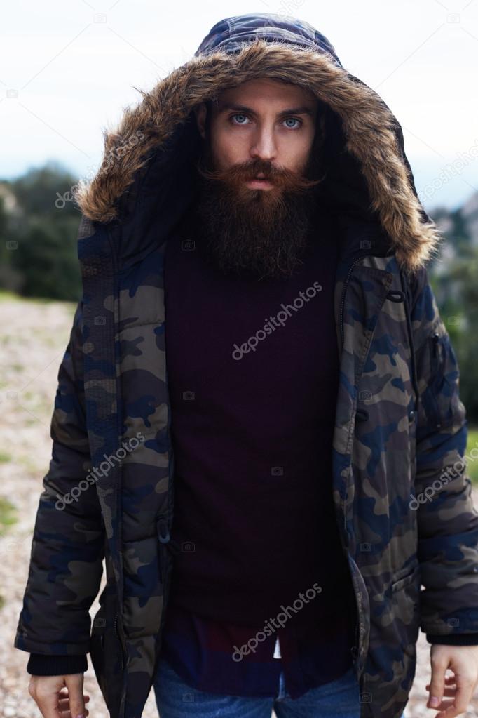 hipster model with red beard