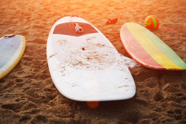 Sahilde yalan sörf tahtaları