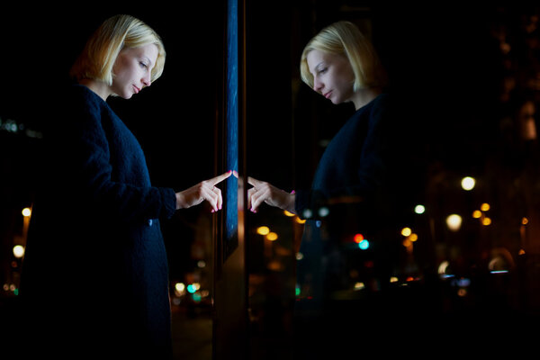 woman using modern urban application