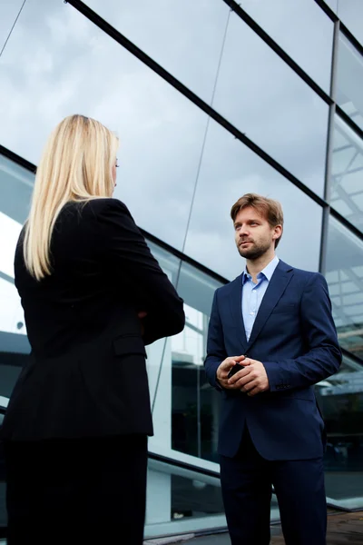 Zakenvrouw in gesprek met collega 's — Stockfoto