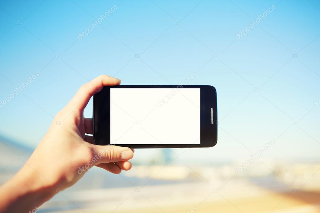 Smartphone with white copy space area
