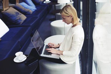 Female freelancer working on laptop computer