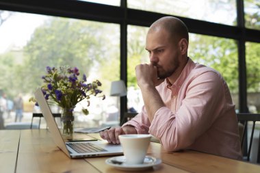 male freelancer working in coffee shop