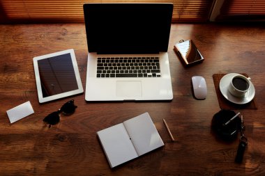 business person desktop accessories and work tools