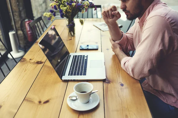 Male freelancer work on laptop computer