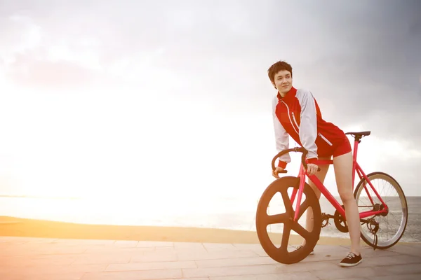 Attractive female resting after ride — Stockfoto