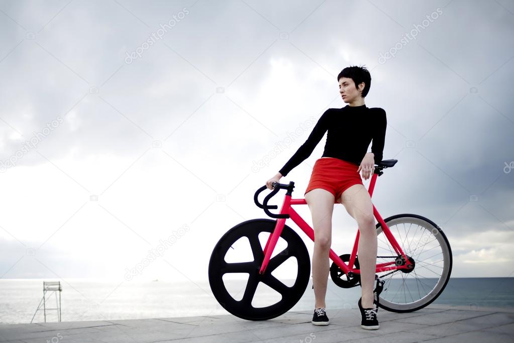 professional female cyclist outdoors