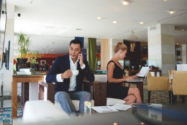 Business people preparing for the conference
