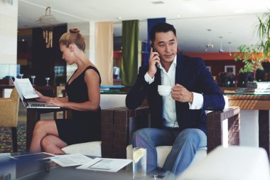 Business people preparing for the conference