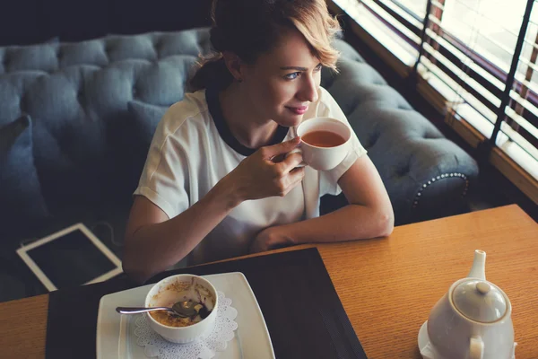 Woman in cafe during her work break — Stock Photo, Image