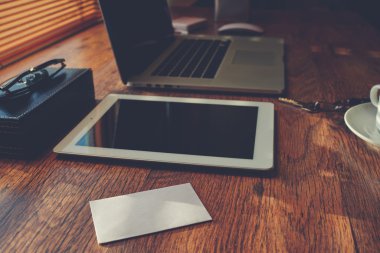 Desktop with accessories and work tools