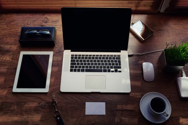 Desktop with accessories and work tools