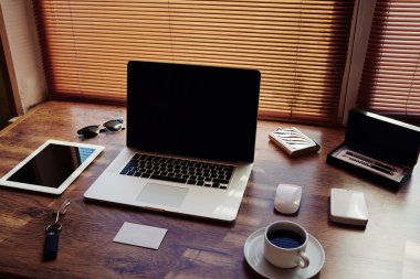 Desktop with accessories and work tools