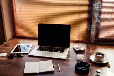 Desktop with accessories and work tools
