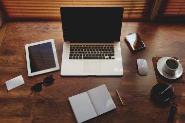 Desktop with accessories and work tools