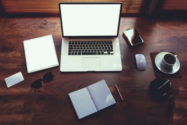 Desktop with accessories and work tools