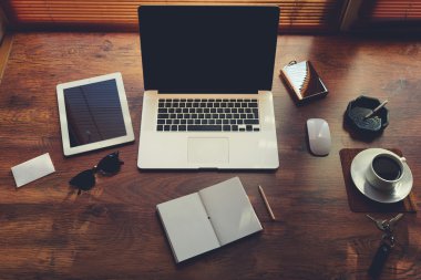 Desktop with accessories and work tools