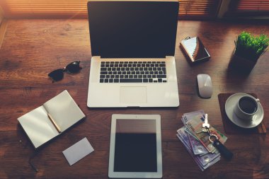 Desktop with accessories and work tools