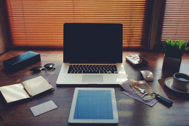 Desktop with accessories and work tools