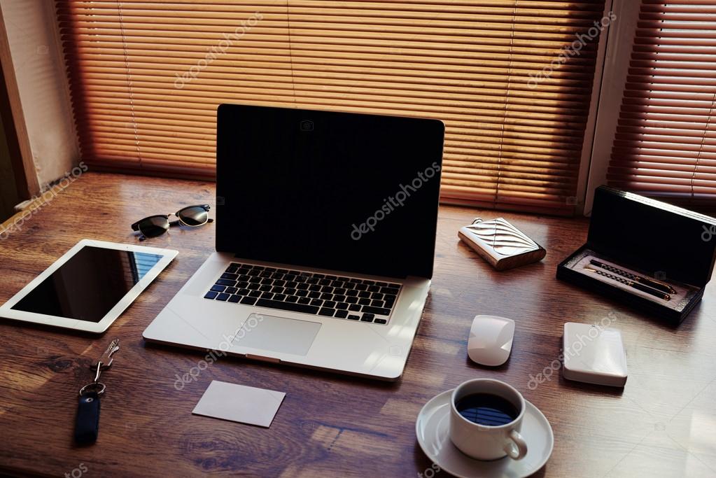 Desktop With Accessories And Work Tools Foto De Stock