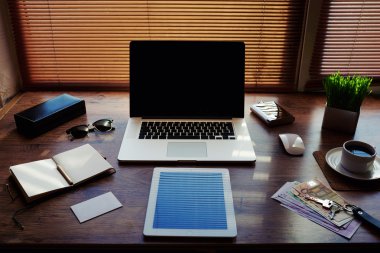 Desktop with accessories and work tools