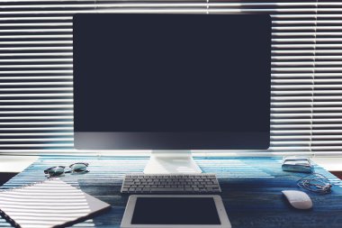 Desktop with accessories and work tools