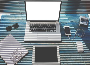 Desktop with accessories and work tools