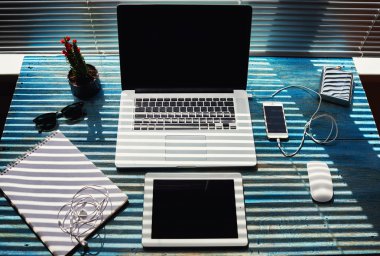 Desktop with accessories and work tools