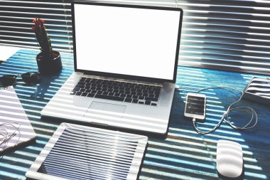 Desktop with accessories and work tools