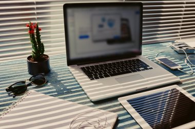 Desktop with accessories and work tools