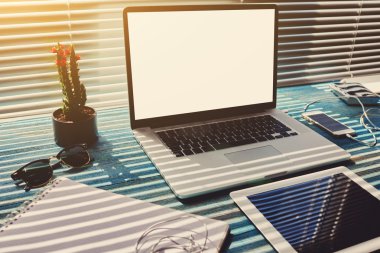 Desktop with accessories and work tools