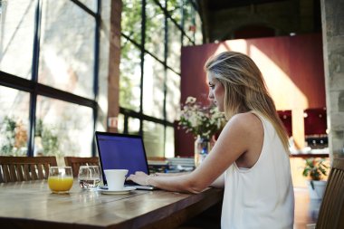 Beautiful young woman working on net-book