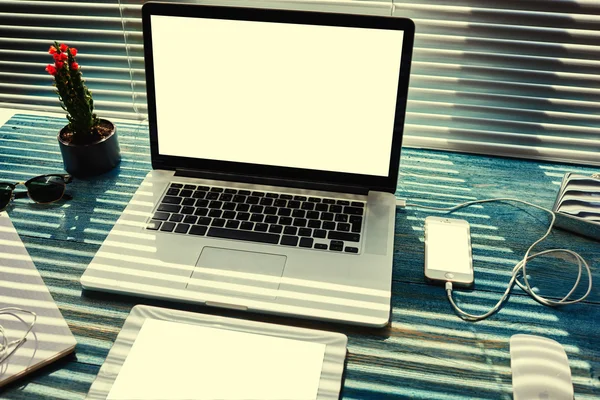 Work space with laptop computer and tablet — Stock Photo, Image