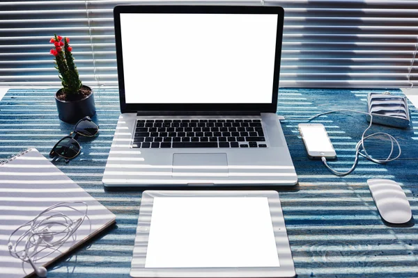 Work space with laptop computer and tablet — Stock Photo, Image