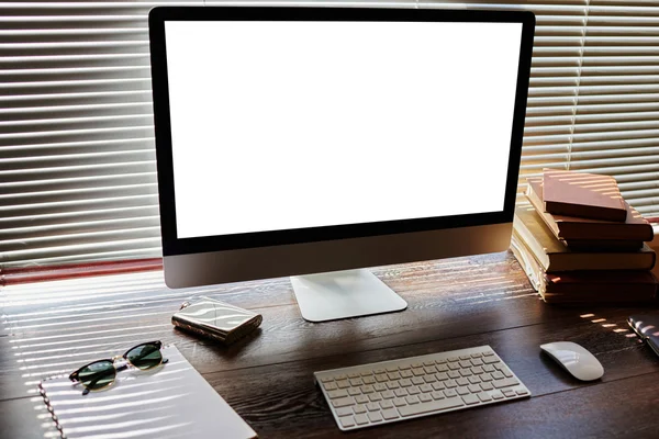 Freelancer work space with pc computer — Zdjęcie stockowe