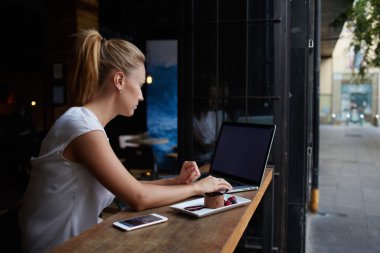 Woman working on portable net-book