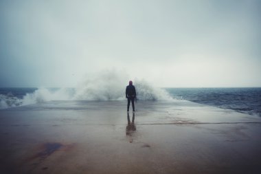 Rear view of man standing on the pier