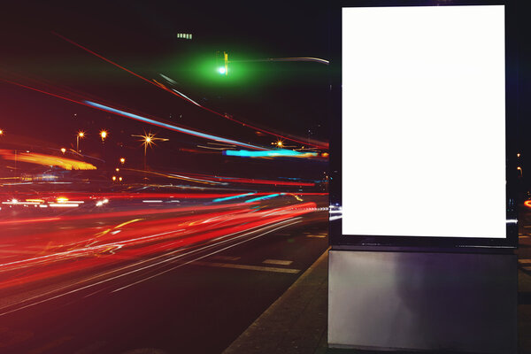 Illuminated blank billboard with copy space